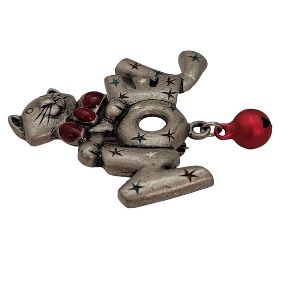 Attwood & Sawyer Vintage Cat Noel Red Jingle Bell Dangle Brooch Pin, Signed E871 - Picture 3 of 7